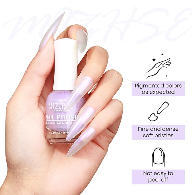 MIZHSE Quick Dry Mermaid Pearl Nail Polish, Purple Aurora Effect Nail Polish 15Ml, Fingernail and Toenail Polish Glossy Long Lasting Home DIY Nail Art Gift