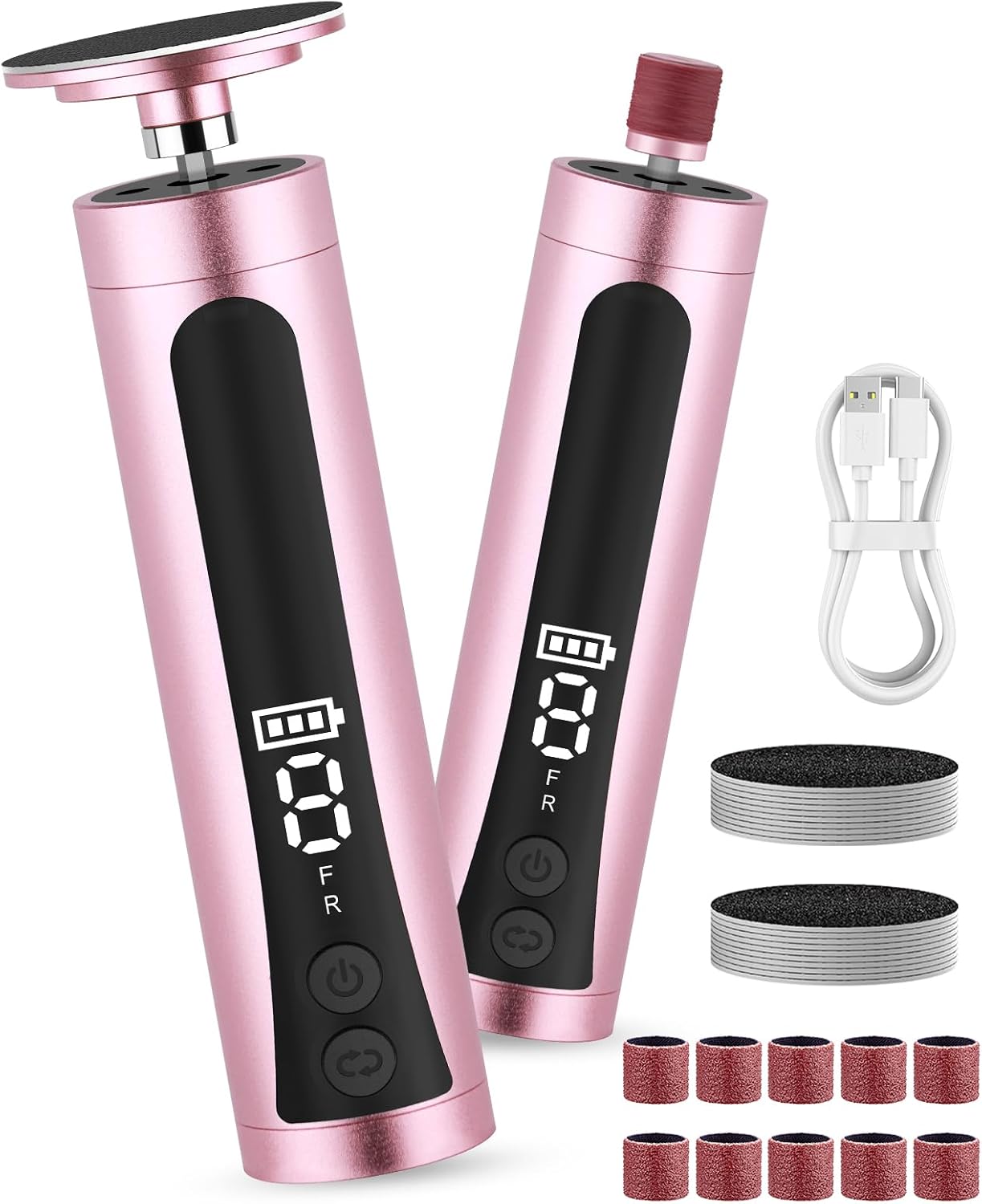 Electric Feet Callus Remover Rechargeable Electric Foot File Heel Scraper 9 Speeds 2 Sanding Heads LCD Display Cordless Foot Sander Grater Grinder for Cracked Dead Skin Women Men Home Pedicure (Pink)