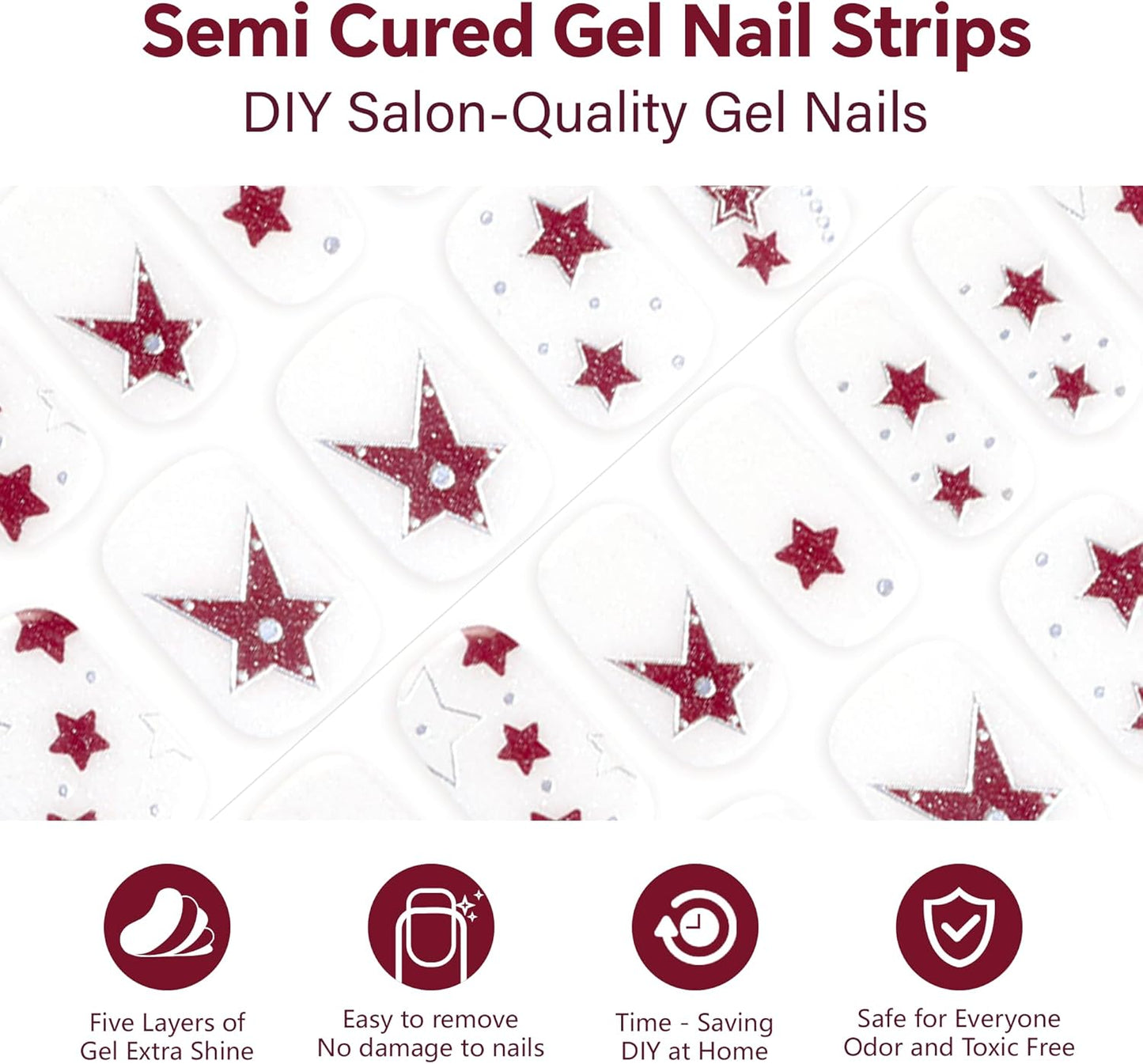 Semi Cured Gel Nail Strips-Salon Quality Semi-Cured Gel Press On Nails Stickers Quick DIY Nail Art Manicure Kits for Women at Home Works with Any UV/LED Lamps(Twinkle Star)