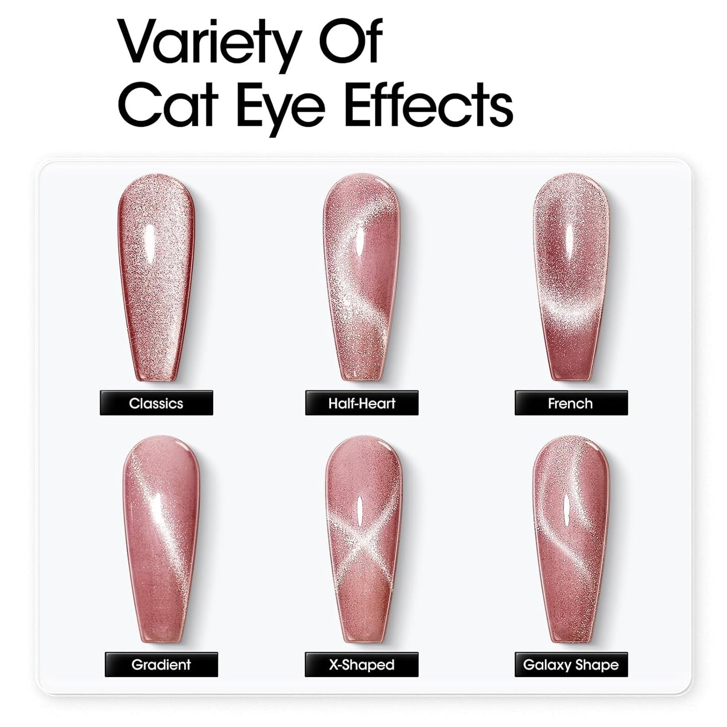 Gellen Cat Eye Gel Polish Set - 6 Holographic Glitter Colors with Magnet Sparkle - Purple, Pink, Red - Nail Art Home Salon Gel Manicure Kit for Women & Girls