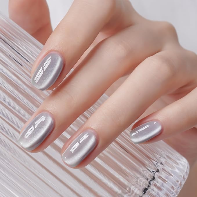 AILLSA Silver Cat Eye Gel Nail Polish Gray Glitter Crystal Polish with Magnet, Shimmer Clear Sparkle Nail Polish Reflective Translucent Jelly Color U V Gel Salon DIY at Home 0.5 OZ GF18