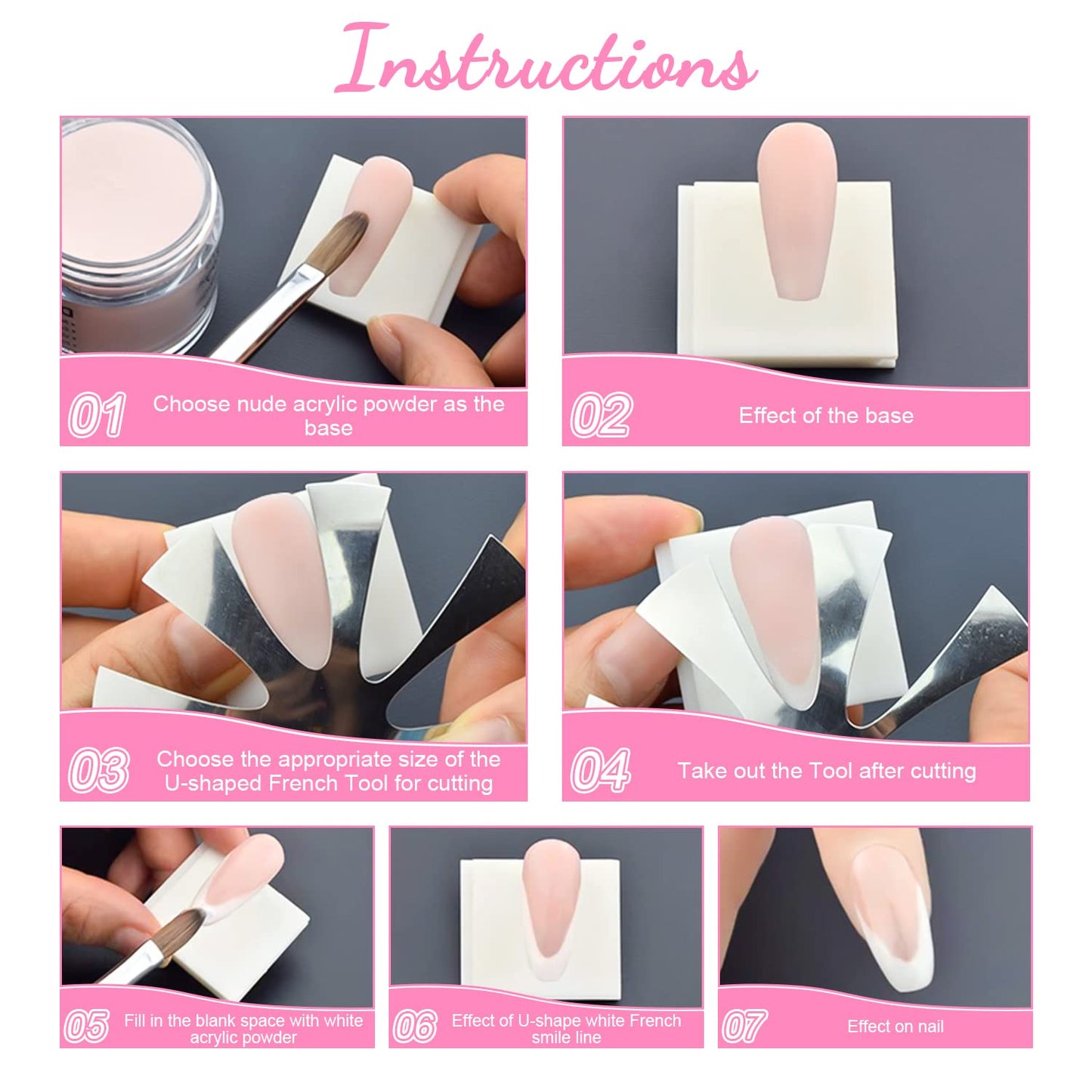 French Tip Cutter Jaywayne French Nail,3pcs Edge Trimmer Easy Smile Line Acrylic V Cut Nail with 2pcs Brush, 1pcs Cutting Knife, 5 Spare Blades 10 Piece Set , Nail salon home DIY tools