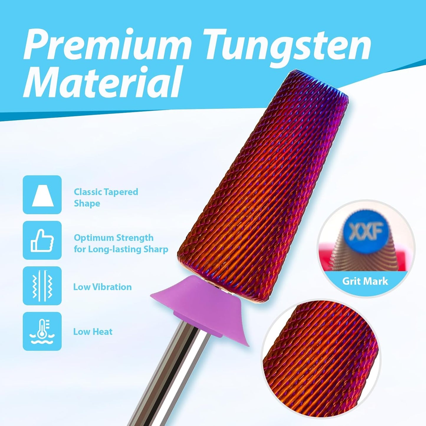 Professional Nail Drill Bits for New Artists, Cross Cut 3/32'' Safety Tungsten Carbide Tapered Bit, Remove Gel Fast, Left & Right Hand Use, Manicure Cuticle Soft Hard Gel Polishing, Double Fine.