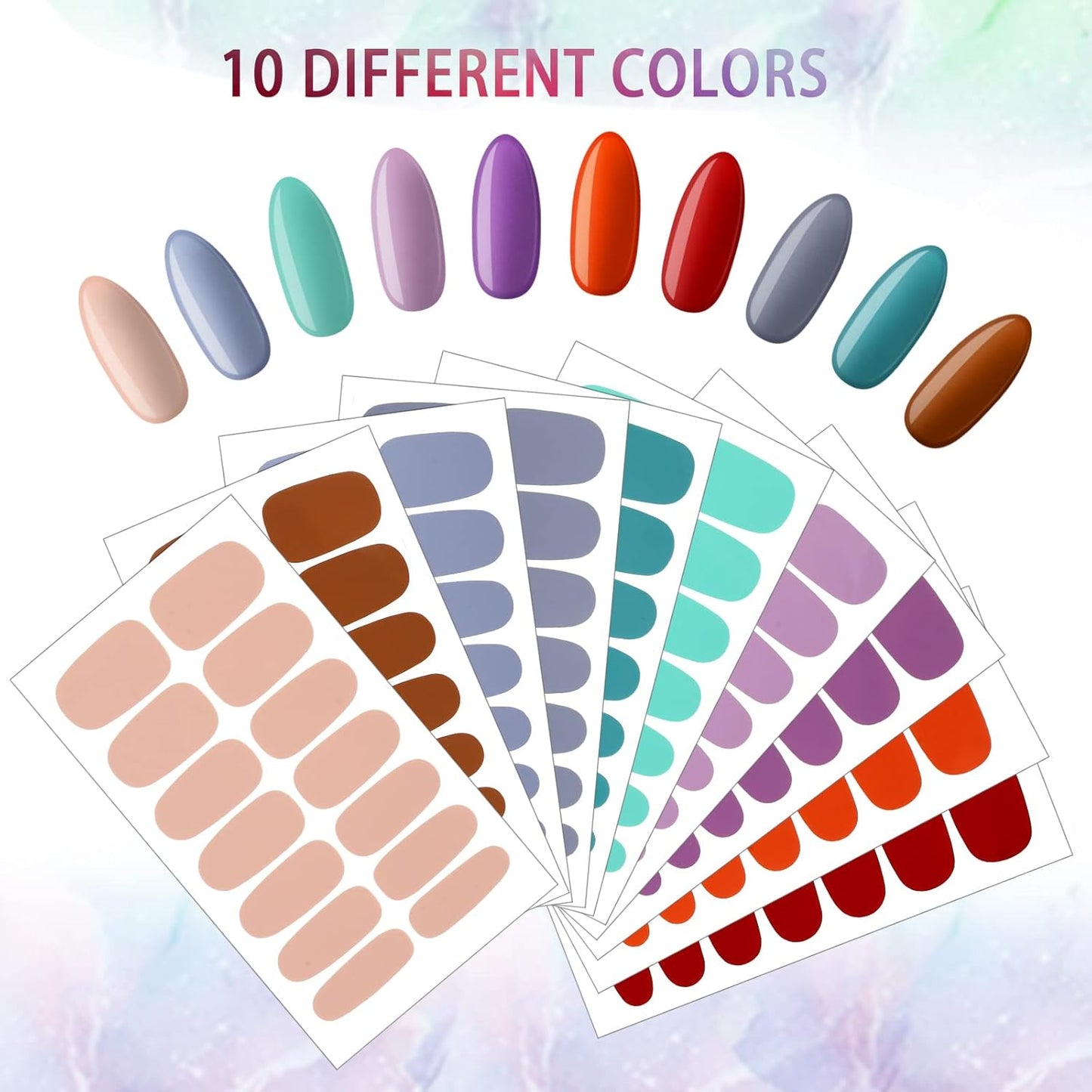 140 Pcs 10 Sheets Solid Color Full Wrap Nail Stickers Polish Strips Gradient Stickers Glitter Self Adhesive DIY Art Decals Strips with 2 Pcs Nail Files for Holiday Decor (Pure Color Style)
