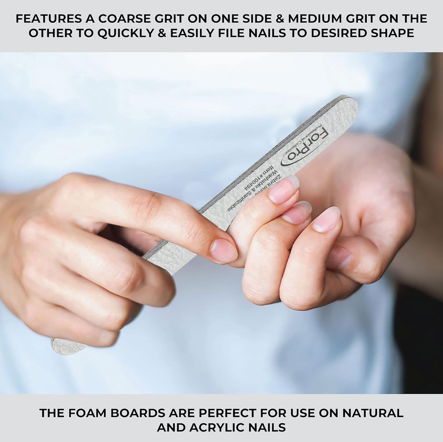 ForPro Professional Collection ForPro Zebra Foam Board, 80/80 Grit, Double-Sided Manicure Nail File, 7 inches L x .75 inches W, Black, 50 Count
