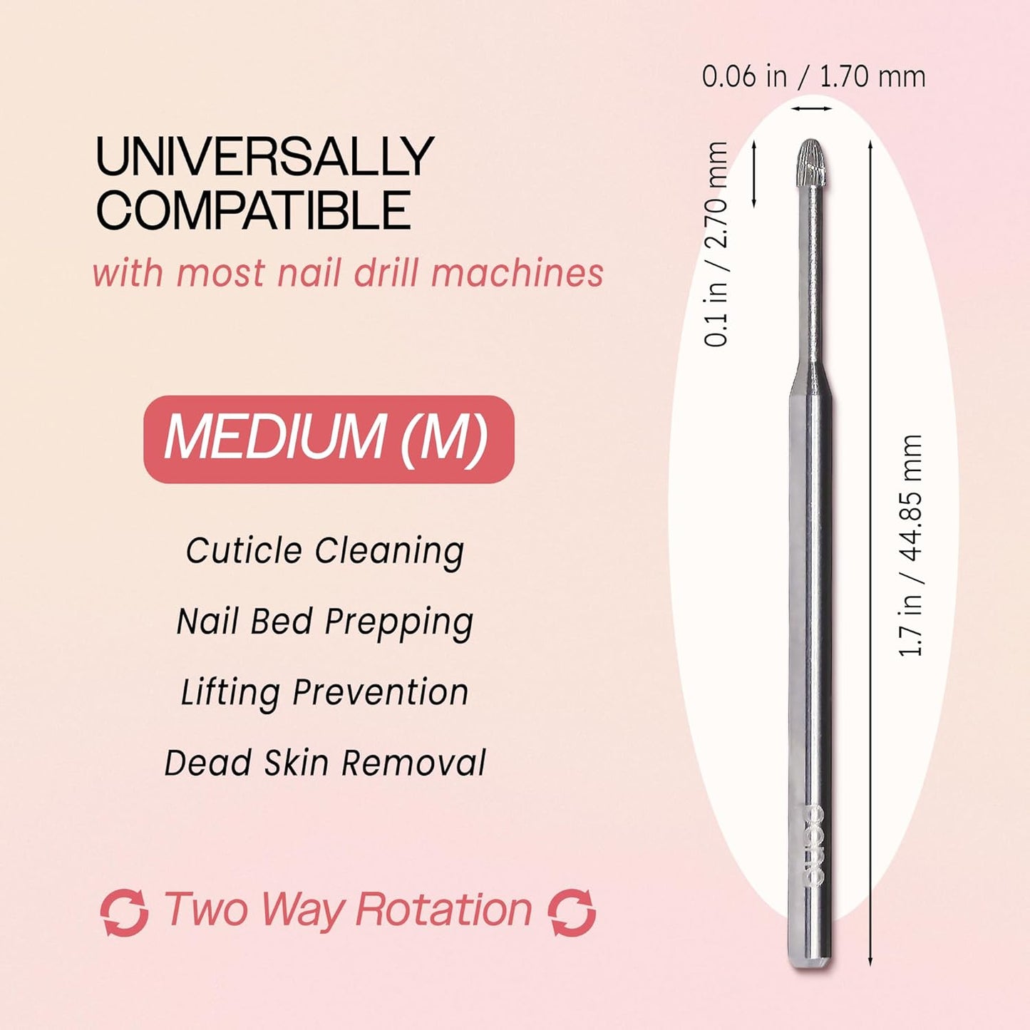 PANA 3/32" Carbide Cuticle Nail Drill Bit for Cuticle Cleaning, Dead Skin Removal, Gel Polish & Acrylic Removal, Under Nail Cleaner, Nail Salon, Manicure Tools (Snake Head - Silver, Medium)