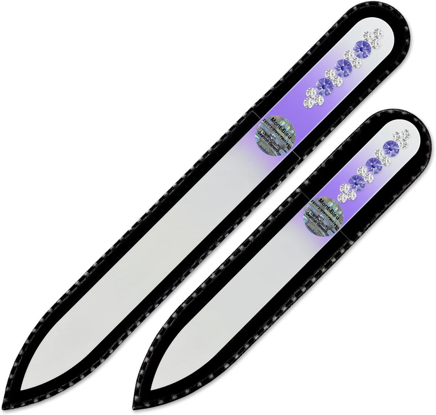 Nail File - Mont Bleu Set of 2 Glass Nail Files Hand Decorated with Crystals - Handmade Gifts - Czech Tempered Glass - Glass Fingernail Files - for Natural Nails - Crystal Nail Files