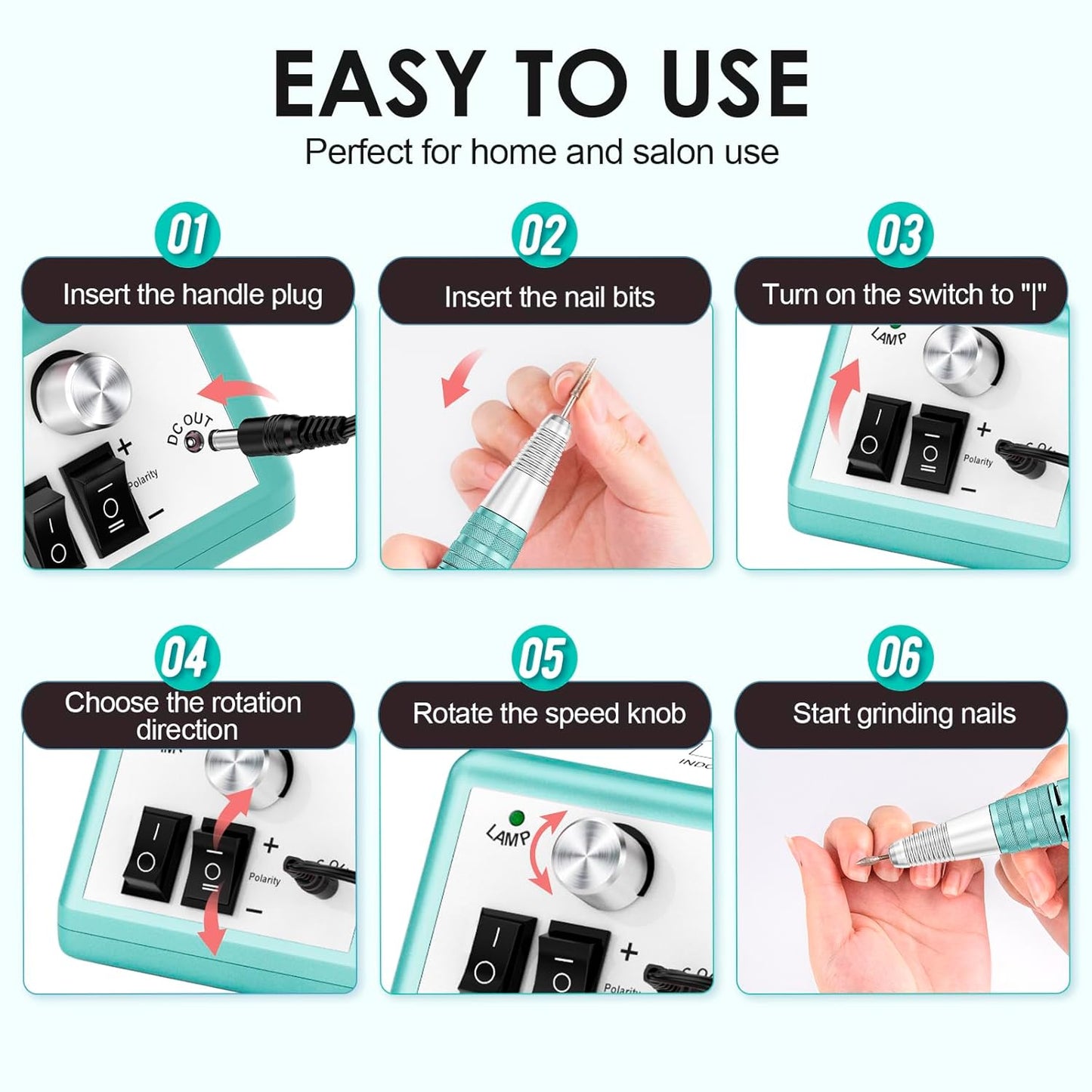 Subay 30000RPM Professional Nail Drill Machine for Acrylic Nails, Gel Nail, Nail Art Polisher Sets with 6 Bits Easy Build-in Bit Holder Twist Lock Changing Bit