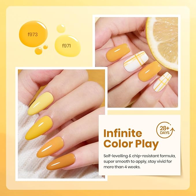 Beetles Yellow Gel Nail Polish Set – Lemon Whisper Fall Gel Polish Kit Mustard Gold Amber Butterscotch Pastel Yellow UV LED Soak Off Nail for Autumn Manicure