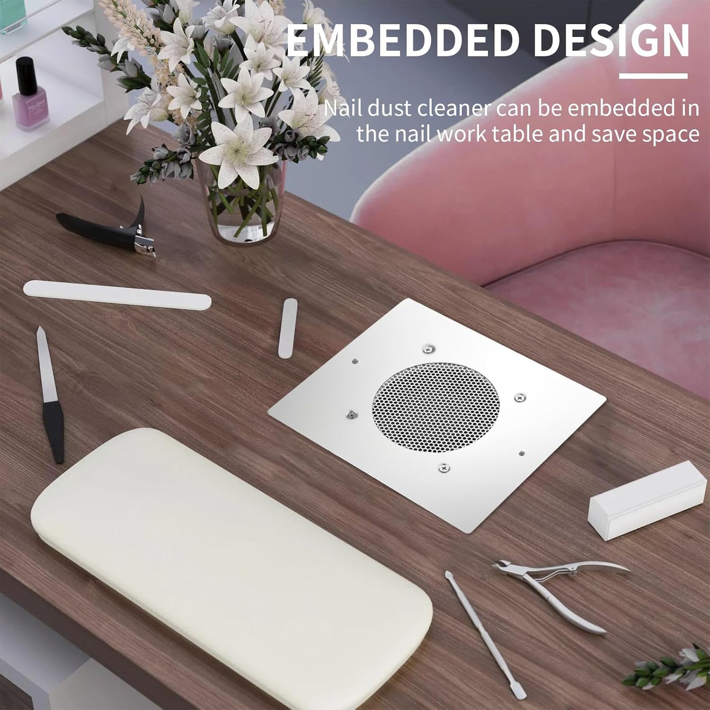 BLUETOP Nail Dust Collector 60W Nail Vacuum Cleaner Table Embedded Dust Extractor Vacuum Professional Built in Desktop Nail Dust Collector Quiet Nail Fan Low Noise for Nail Salon Home