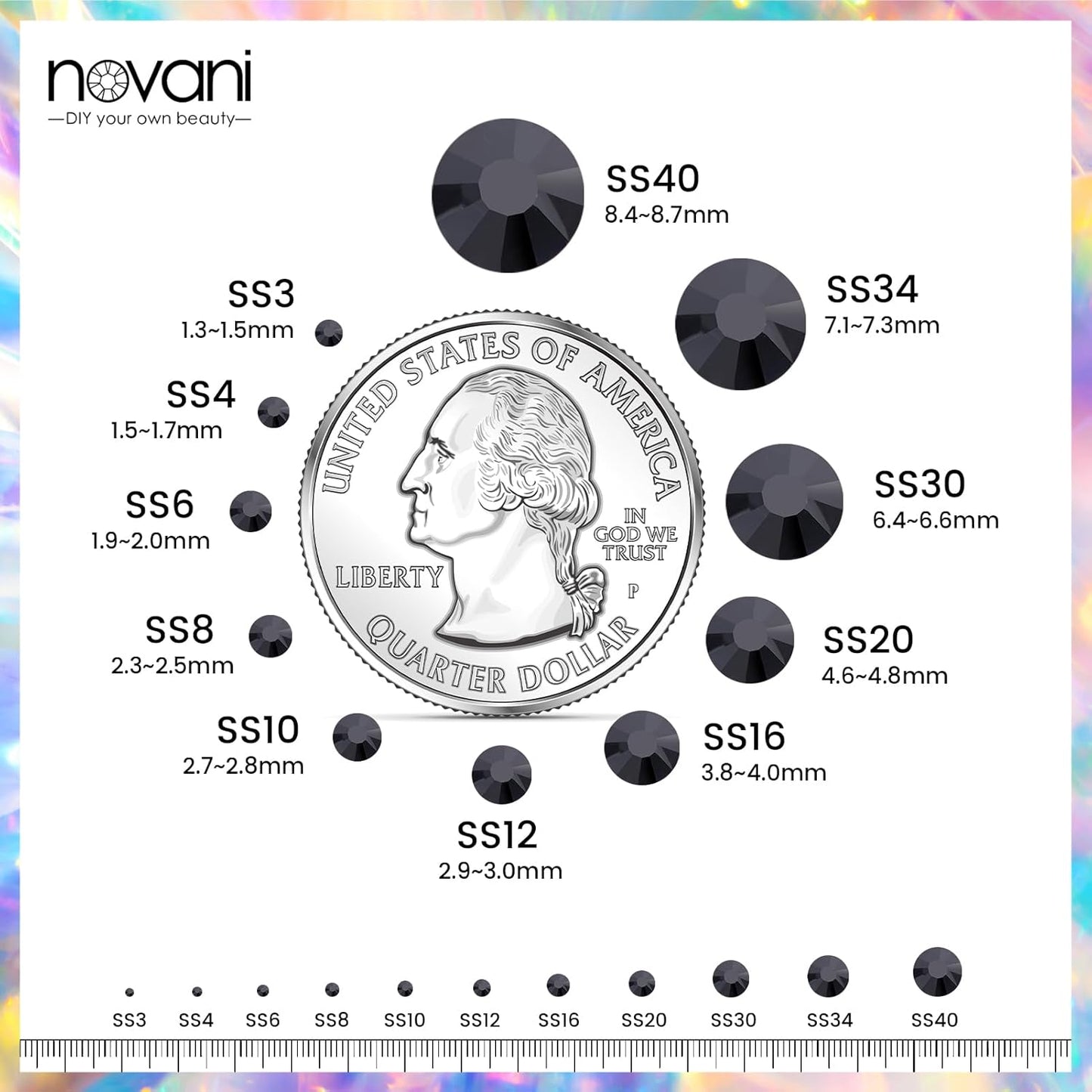Novani Black Rhinestones 1440pcs SS10 Glass Rhinestones Crystal Flatback Gemstones for Crafts Nails Makeup Bags and Shoes Decoration（SS10, 2.8mm）