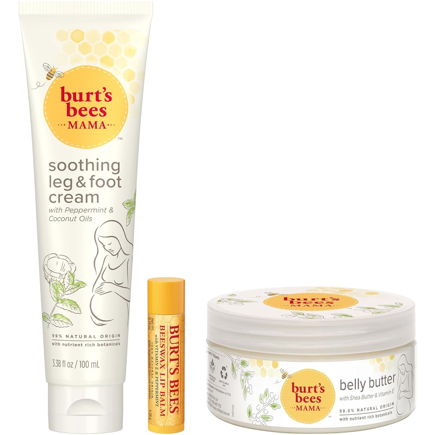 Burt's Bees Pregnancy Essentials Christmas Gifts Set, 3 Baby Shower Products & Must Have Baby Registry Items, Nourishing Skincare for Mom to be - Mama Belly Butter, Original Lip Balm, Leg & Foot Cream
