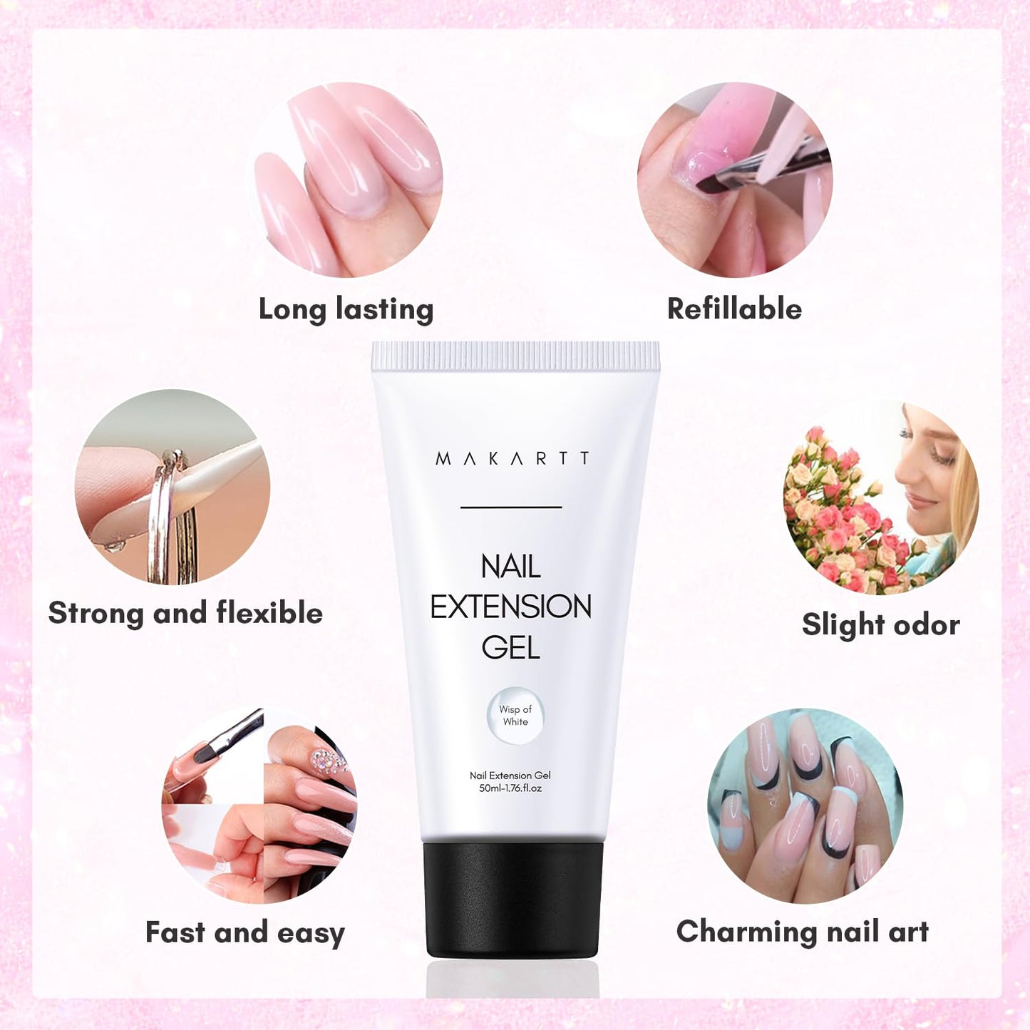 Makartt Poly Nail Gel - Milky White 50ML Gel Builder for Natural-Looking Nail Strengthener 3D Diy Hard Gel Manicures Nail Art At Home-Wips of White