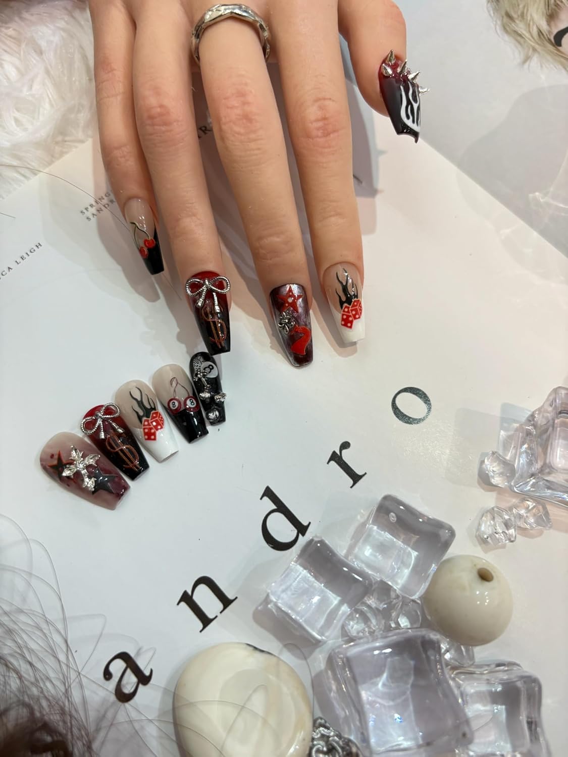3D Nail Stickers for Pool & Dice Design - Cartoon Style Press-on Nail Art Decals (2 Sheets) - Cute Textured Manicure DIY Accessories