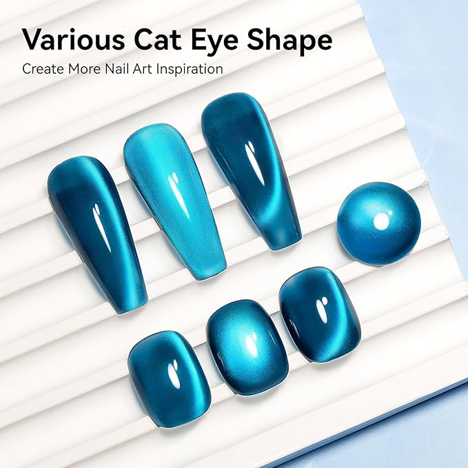 Cat Eye Gel Nail Polish, Sea Blue Jelly Glass Magnetic Nail Polish Magic Holographic Effect, Glitter UV Gel Sparkle Crystal Color for Nail Salon DIY At Home