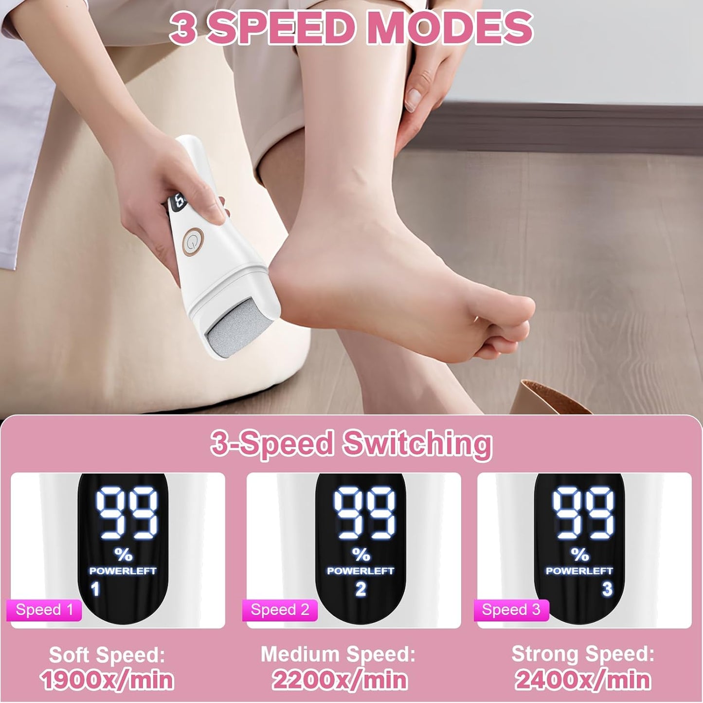 Electric Foot File - Callus Remover for Feet, Adjustable 3 Speed Foot Callus Remover with 16 in 1 Pedicure Tools Professional Foot Care, to Remove Dead Skin and Calluses Hard Skin Dry Cracks (White)