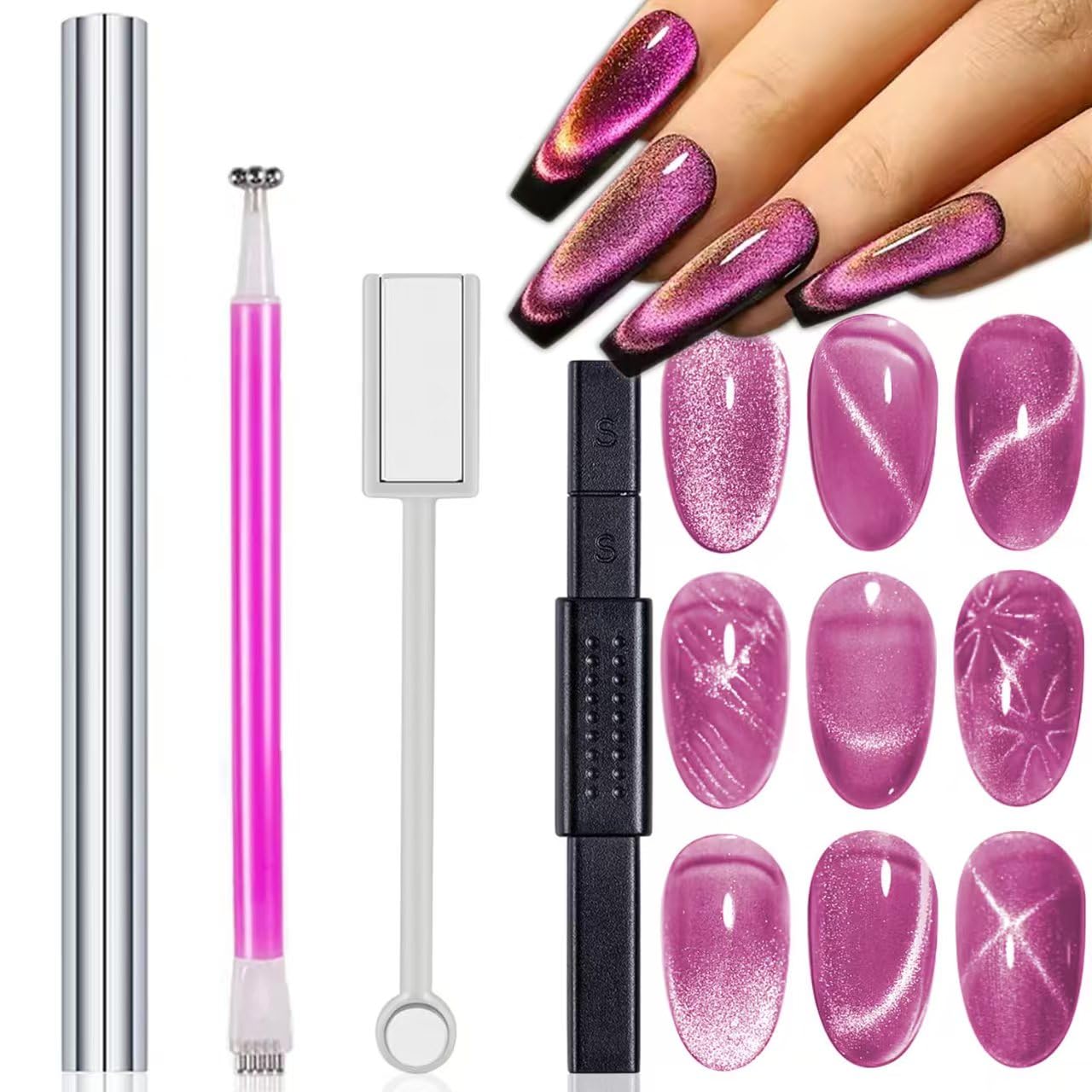 4 Pieces Extra Large Cylindrical Cat Eye Magnet for Nails Double-Head Magnetic Gel Polish Stick Multi-Function Nail Magnet Strong Magic Cat Eye Manicure Design Tool
