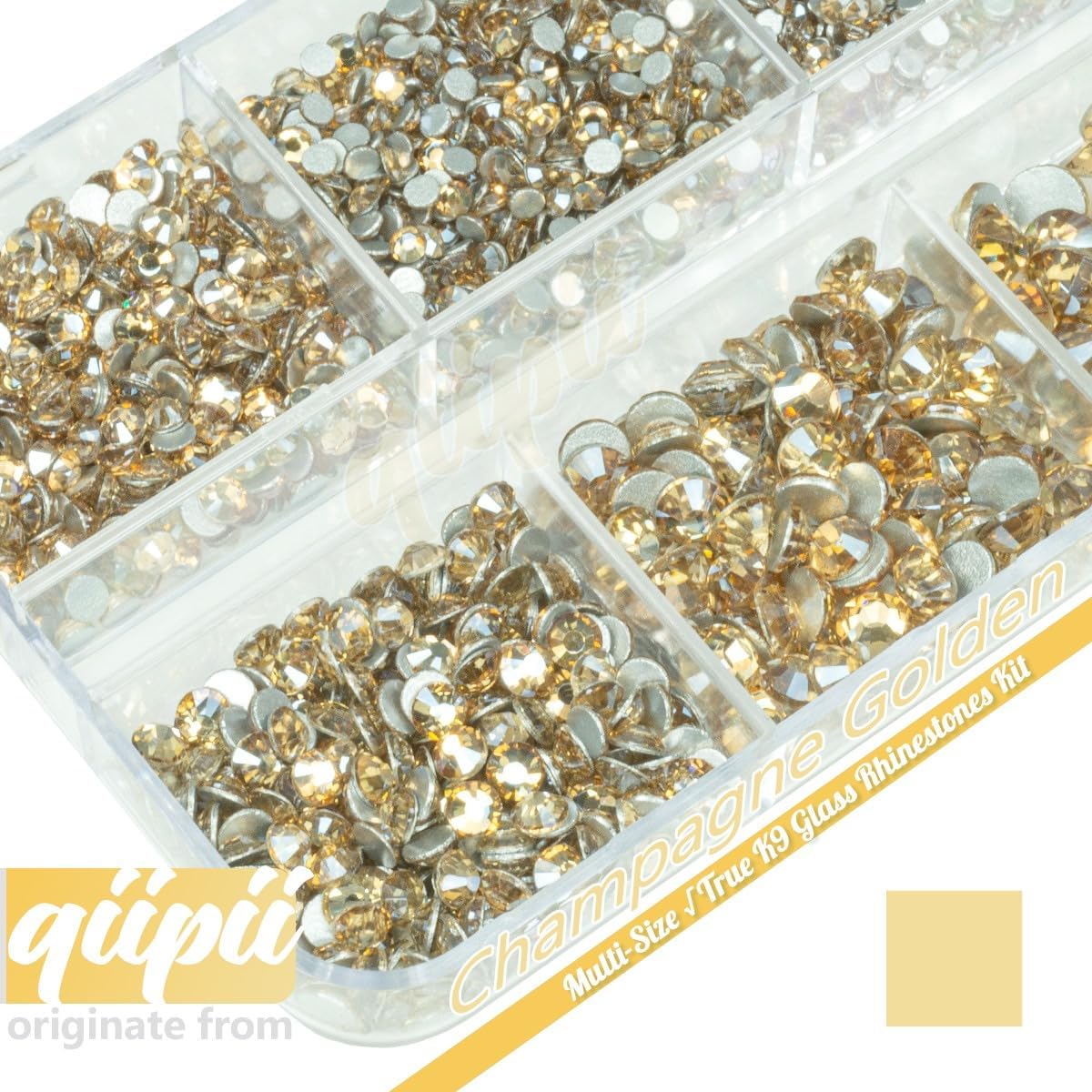 2550pcs Champagne Golden Nail Art Flatback Rhinestones for Face Makeup Gold Nail Gems Gemstones K9 Glass SS4~SS20 6 Sizes Bling Diamonds Stones w Tweezer & Picking Pen for Nails DIY Craft