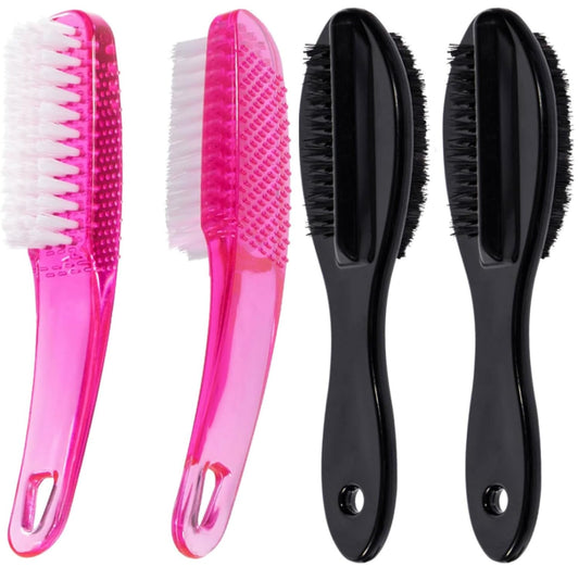 Nail Brush for Cleaning Fingernails 4 PCS, Long Handle Grip Double Sided Nail Foot Scrub Brush Fingernail Cleaner, Soft Stiff Bristles Pedicure Nail Scrubber Non-Slip for Men Women, Black Pink