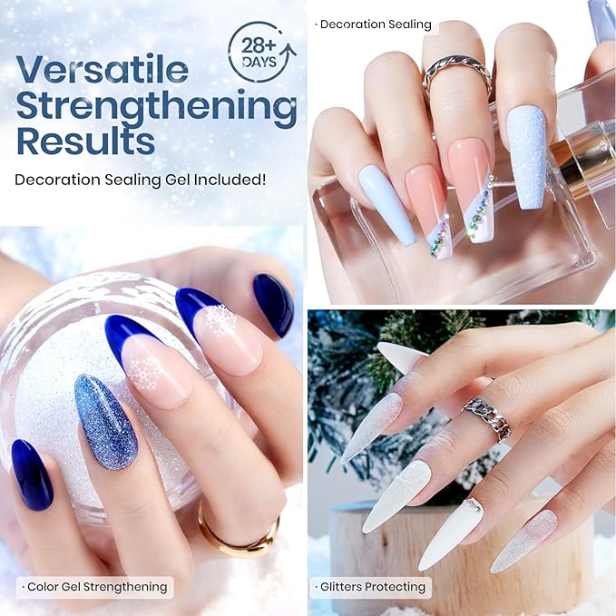 Beetles Gel Polish Winter Christmas Gel Nail Polish Set 5 Colors Dark Blue Glitter White Light Blue Silver Gel Polish Kit with Nail Sticker Soak off UV LED DIY Gifts for Women Sparkling Snow
