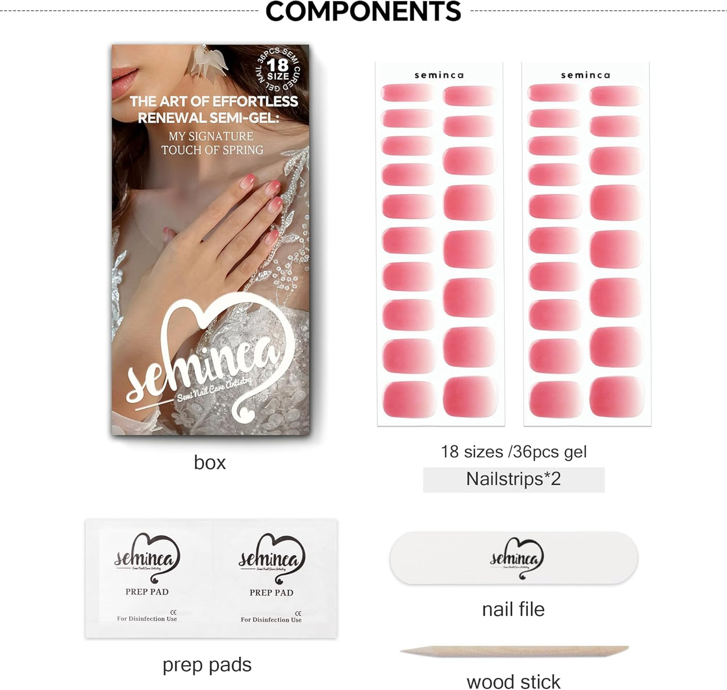 Semi Cured Gel Nail Strips-Short Press on Nails for Women Easy Apply at Home, Semi Cured Gel Nail Stickers for Mom & Busy Lifestyle Works with Any UV/LED Lamps(Red Gradient)