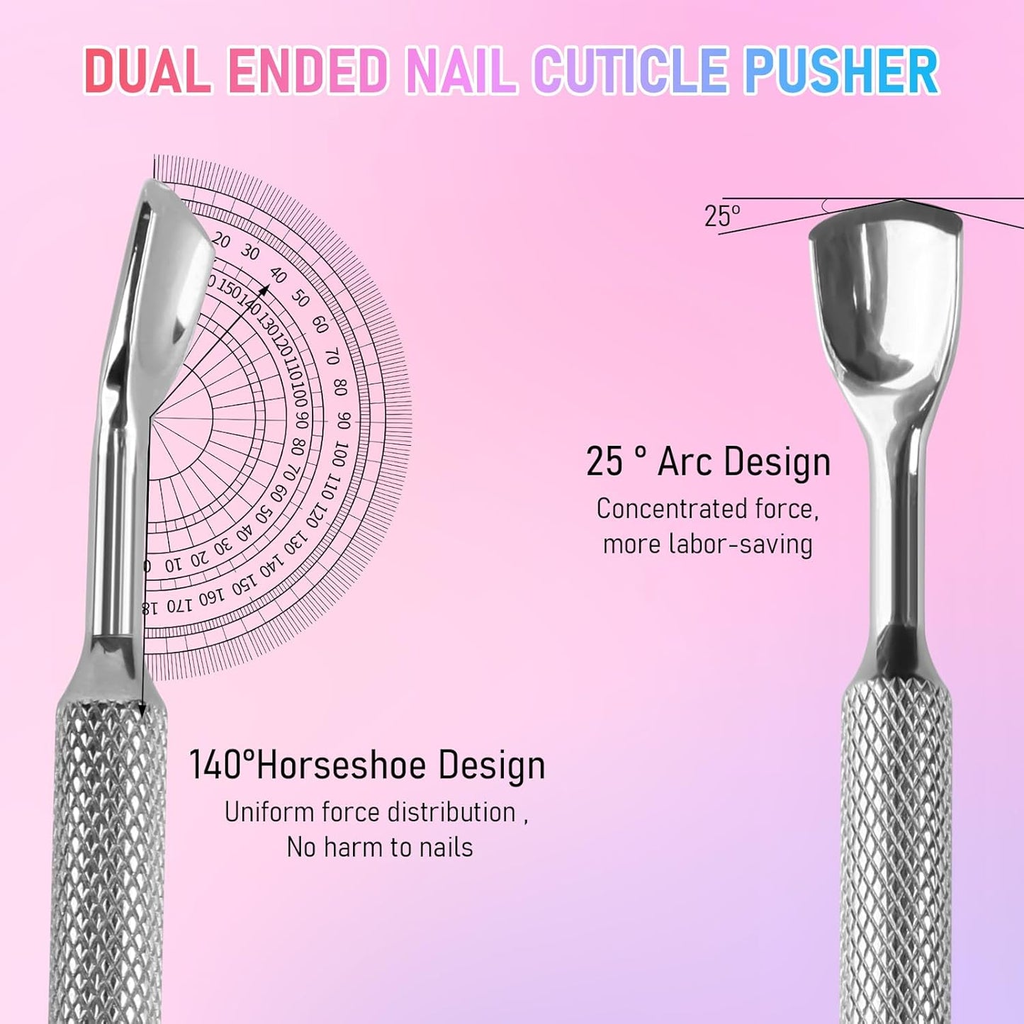 Pre-Treatment Cuticle Pusher, Dual Ended Cuticle Remover Russian Prep Nail Pushers with 100/180 Grit Sandpaper Sheets, Nail Care for Manicure Pedicure Nail Art and Foot Salon Home
