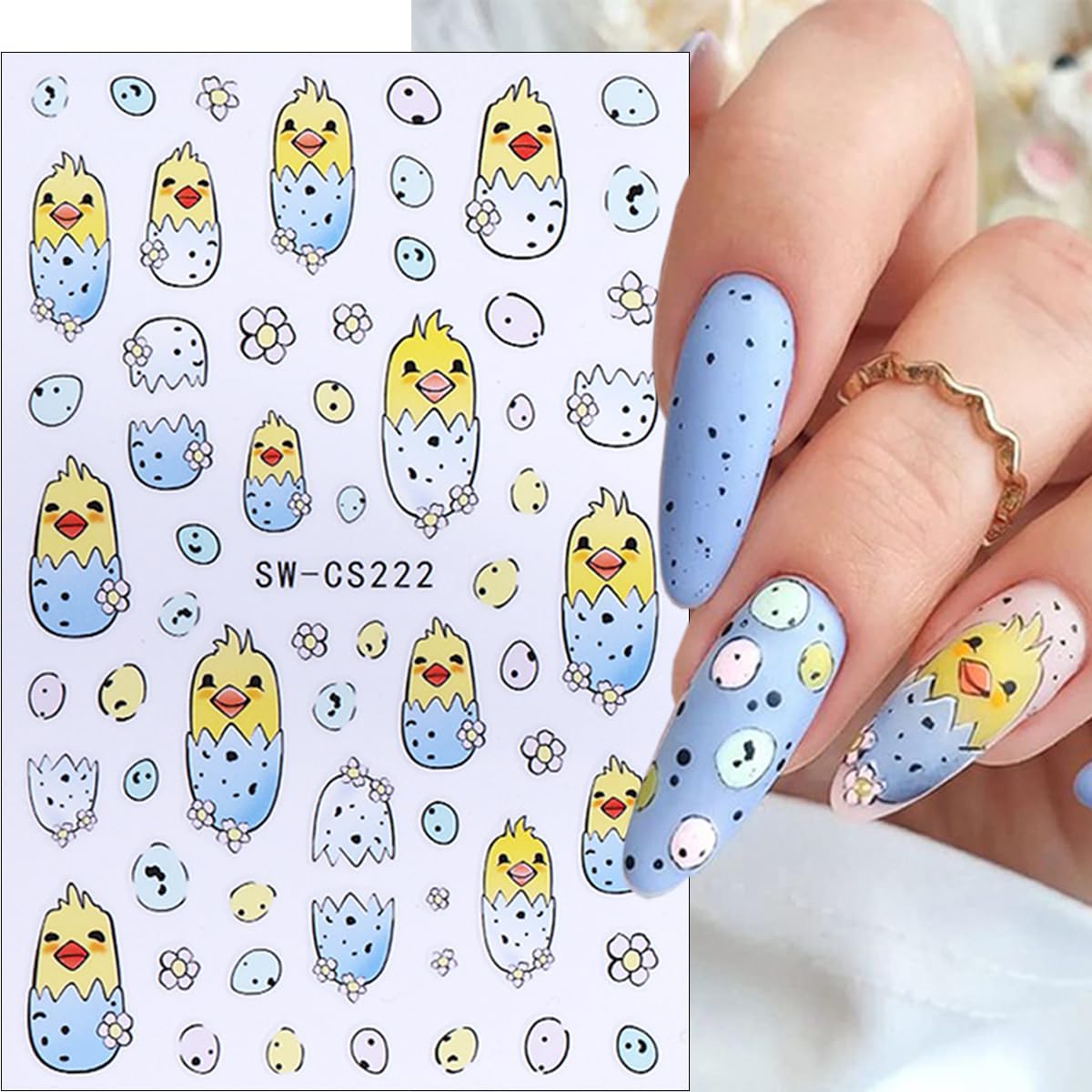 6 Sheets Easter Nail Art Stickers 3D Self-Adhesive Bunny Nail Stickers Rabbits Chick Egg Nail Design Easter Nail Decals Cute Nails Decoration Supplies for Women Girls DIY Acrylic Nails Accessories