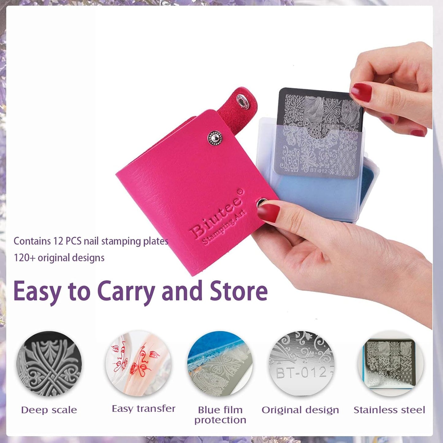 Biutee Nail Stamper Kit 12Pcs Nail Stamping Plate 8Pcs Stamping Gel Polish Nail Stamping Kit with Silicone Stamper Scraper Storage Bag Lace Plaid Stamp Template Halloween Christmas Gift for Women