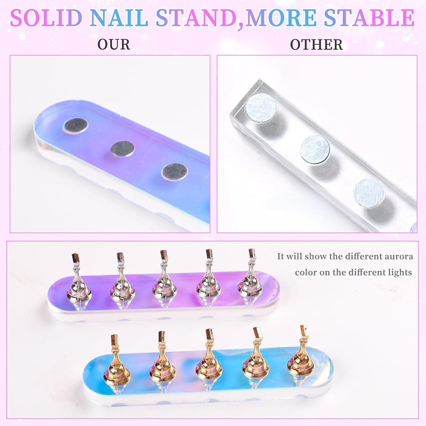 ANGNYA Nail Stand for Press on, 2 Set Aurora Nail Holder for Painting Nails Press on Nail Stands with 96 Pcs Reusable Sticky Putty for Nail Art Display Home & Salon Use