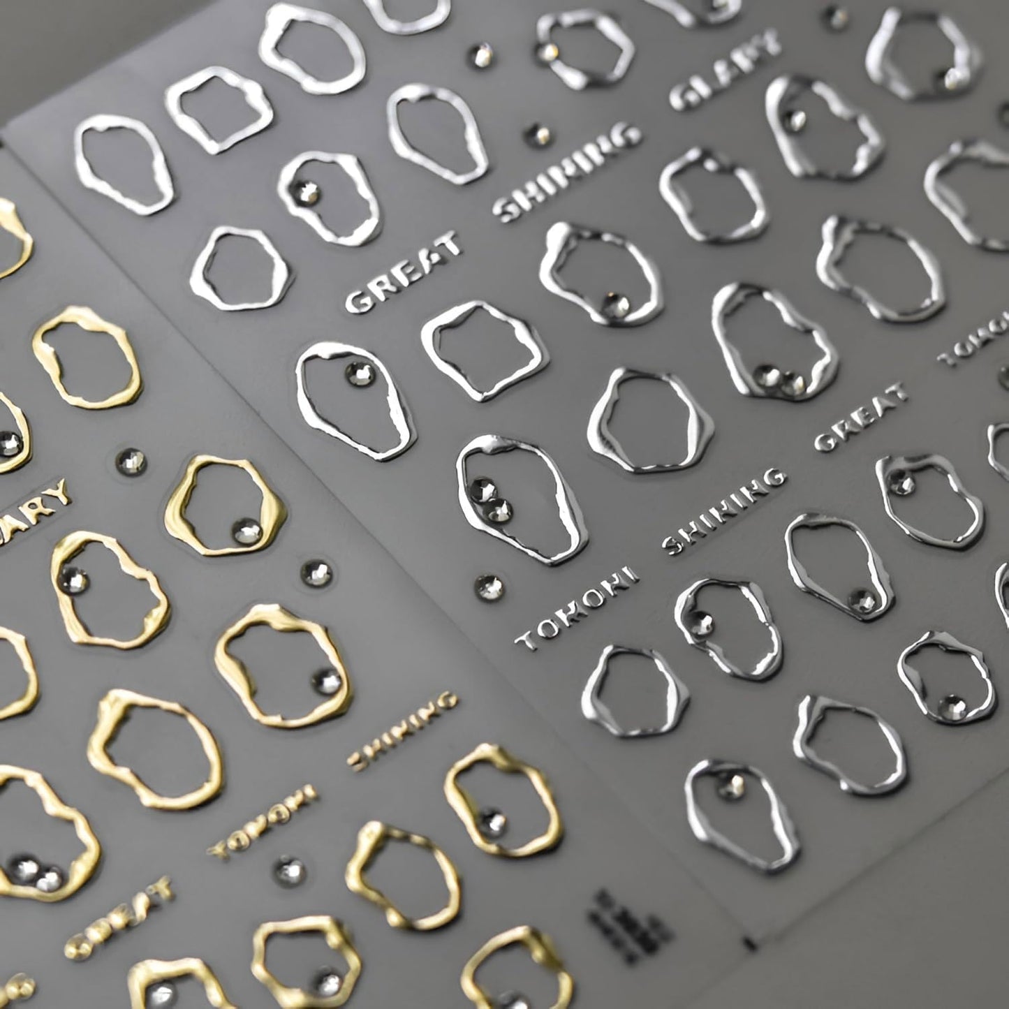 2 Sheets 5D Nail Stickers Gold Silvery Nail Decals Hollow with Rhinestones Nail Design Stickers Embossed Self-Adhesive Manicure DIY Accessories for Women