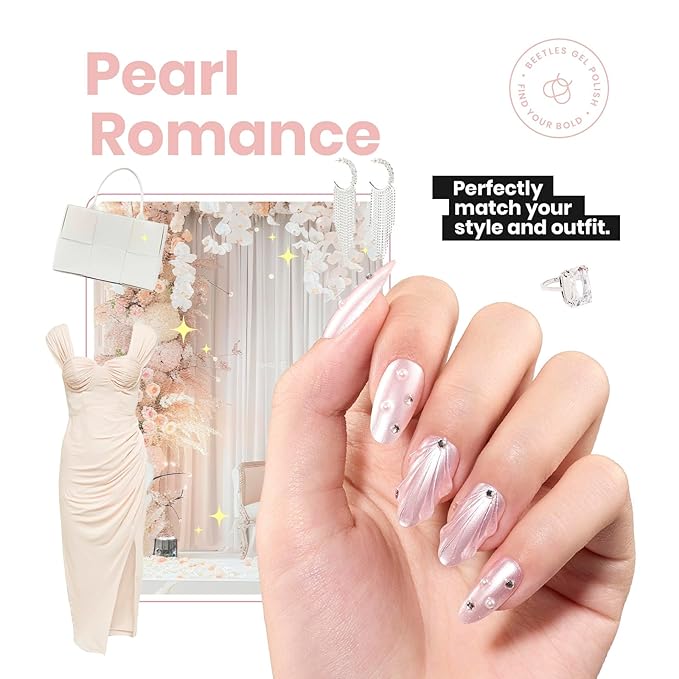 Beetles Pink Pearl Nail Polish 15ML Quick Dry Pink Rose Nude Nail Polish Long Lasting Nail Lacquer Shimmer Art Effect Pearl Romance Collection Nail Salon DIY Manicure Gifts for Her