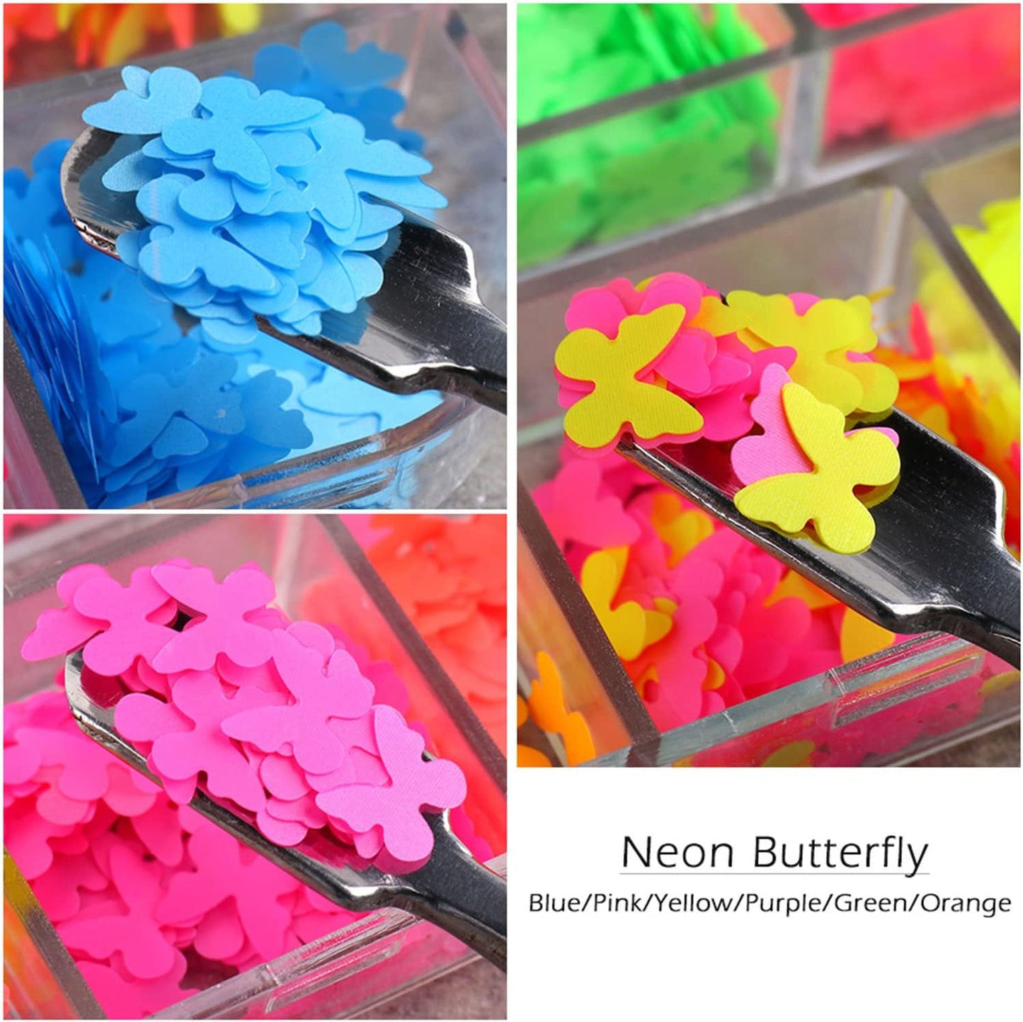 Butterfly Glitter Nail Art Sequins, 3D Fluorescent Glitters Butterflies Flakes, Holographic Neon Laser Shiny Butterfly Nail Supplies for Women Girls Manicure Charms Decorations DIY Resin Nail Art Tips