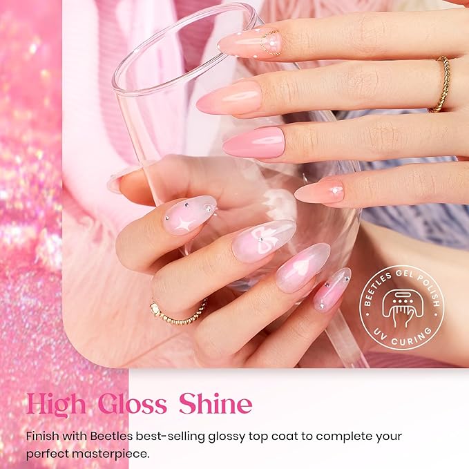 Beetles Purple Gel Nail Polish Set, 6 Colors Nude Deep Purple Pink Glitter Gel Polish Confetti Collection Soak Off Uv Led Nail Art Manicure Kit Gifts for Women