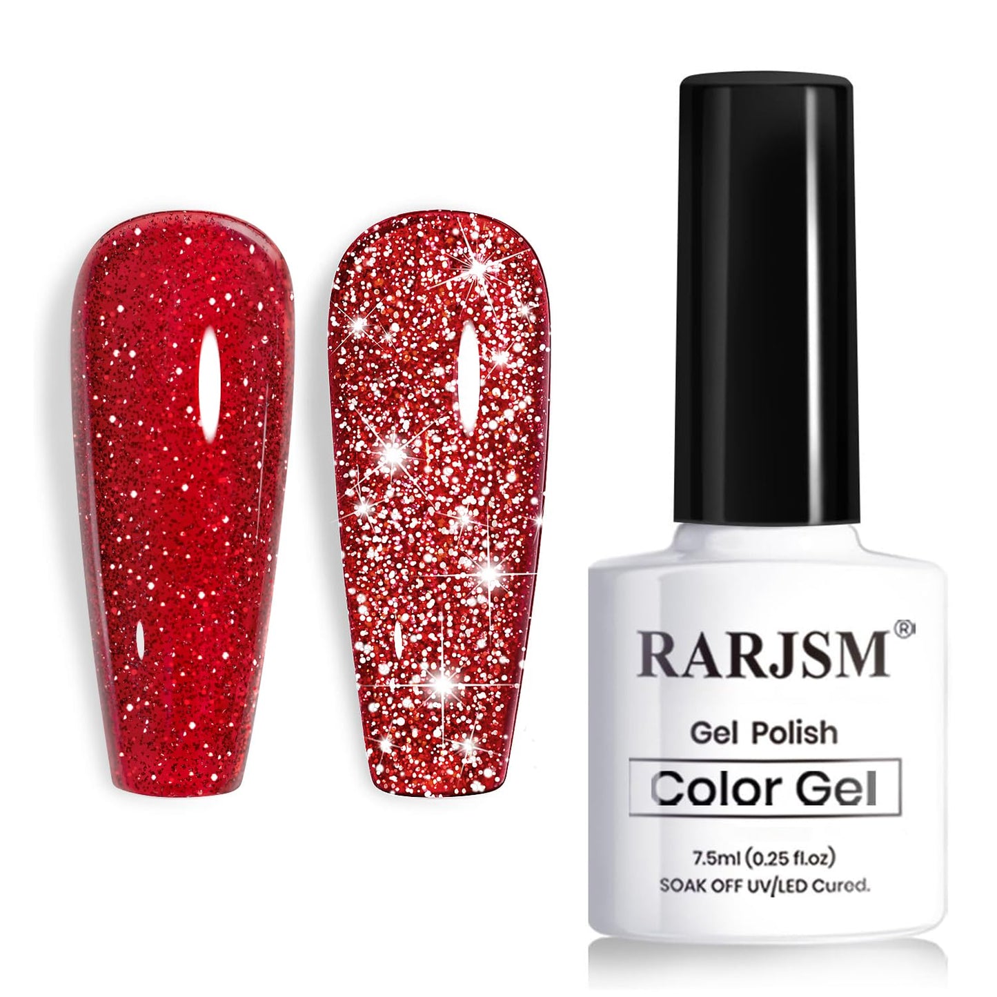 RARJSM Red Reflective Glitter Gel Nail Polish Holographic Rainbow Iridescent Sparkle Flash Diamond Shimmer LED UV Soak Off Gelpolish Nail Art Manicure Salon DIY at Home 1pcs 7.5ml