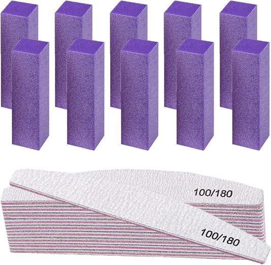 20PCS Nail File Buffer Set for Natural Nails,100 180 Grit Nail File,4 Sides 120 Grit Sanding Buffer Nail Block for Gel Acrylic Nails Professional Manicure Tool,Purple