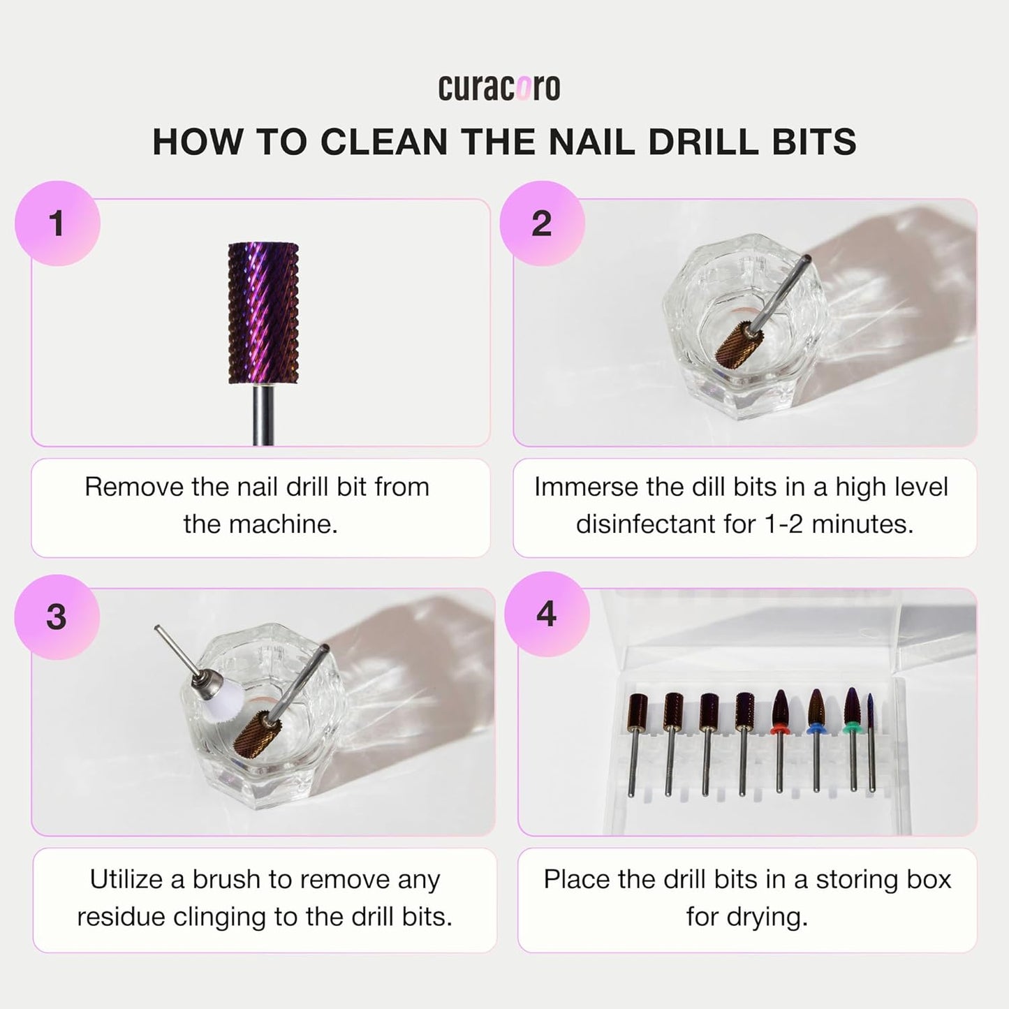 Curacoro Nail Drill Bits 3/32'' - Typhoon Bits, 2 Way, Carbide Bit (Fine) for Gently Removal of Gel Polish, Buffing to Smooth & Shiny Nails, Precise & Easy Control, Nail Art Salon & Home