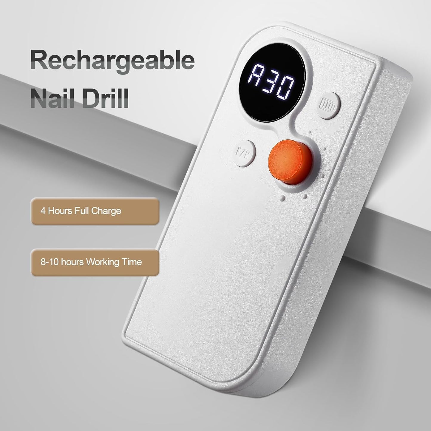 Portable Nail Drill Kit Rechargeable 30000 RPM Electric Nail Machine Professional Cordless E-File Nail Drill Set with 7 Nail Bit, Polishing