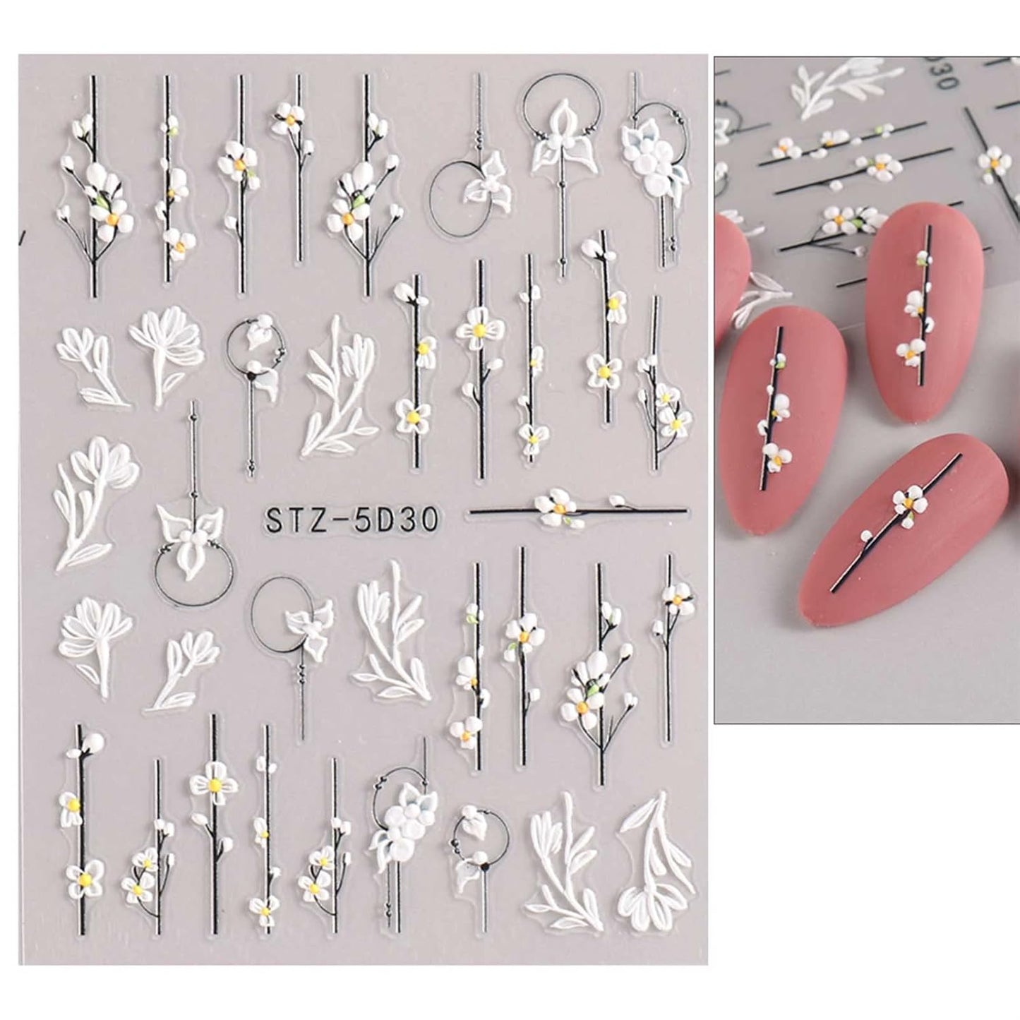 JMEOWIO 3D Embossed Spring Flower Nail Art Stickers Decals Self-Adhesive Pegatinas Uñas 5D Colorful Summer Floral Nail Supplies Nail Art Design Decoration Accessories 4 Sheets