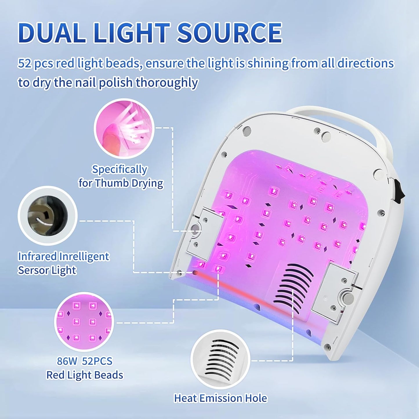 UV LED Nail Lamp, 86W Rechargeable Cordless Nail Dryer, 52 Lamp Beads 4 Timers Settings & Auto Sensor, Professional Gel Polish UV LED Nail Light for Salon & Home (White)