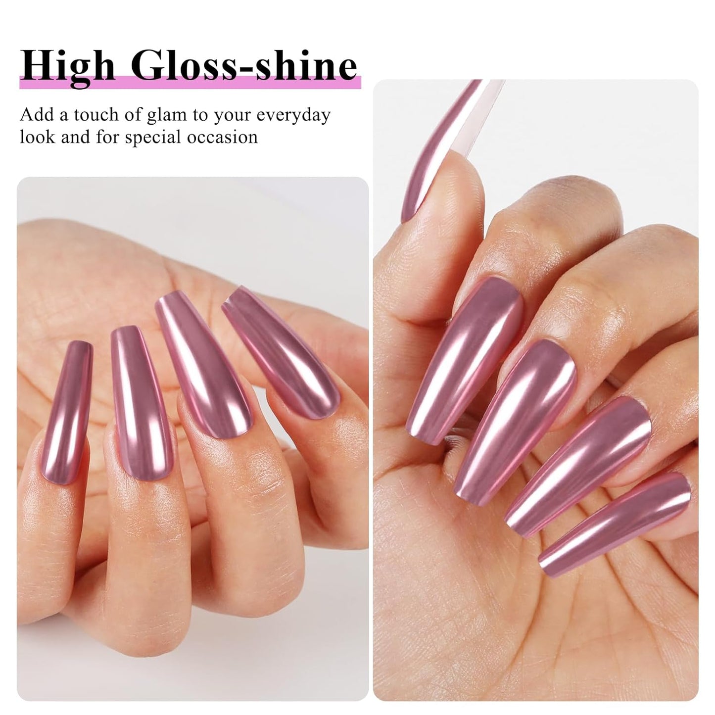 Imtiti Rose Gold Chrome Nail Powder Kit,1g Pink Meatllic Mirror Effect Powder with 10ml White Color Gel Polish Metal Nail UV DIY Kit