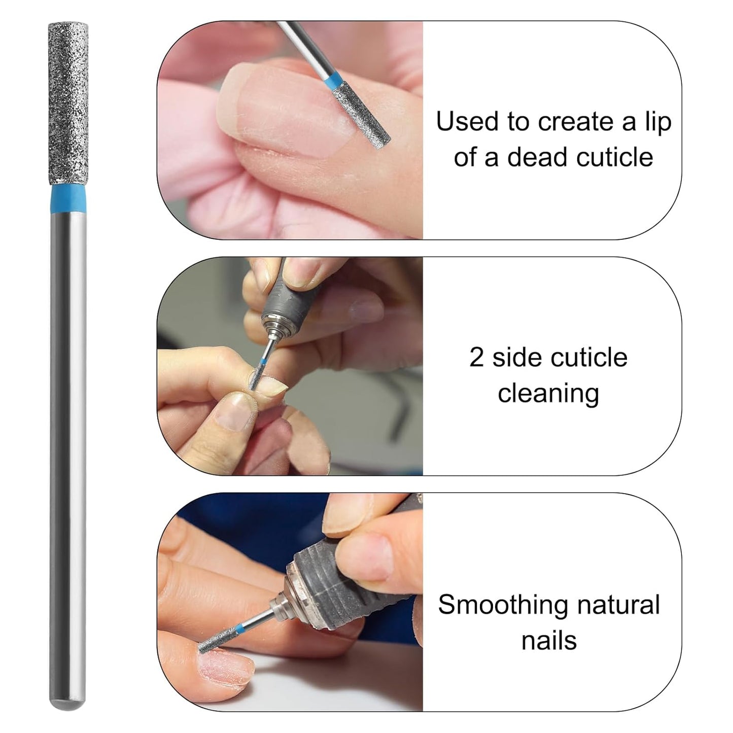 3/32 Cuticle Nail Drill Bit,Micro Safety Professional Diamond Bits for Nails Nail Buffer Bit Nail Trimer, Under Nail Cleaner Cuticle Remover Nail Prepare, Nail Supplies for Nail Techs(Medium)