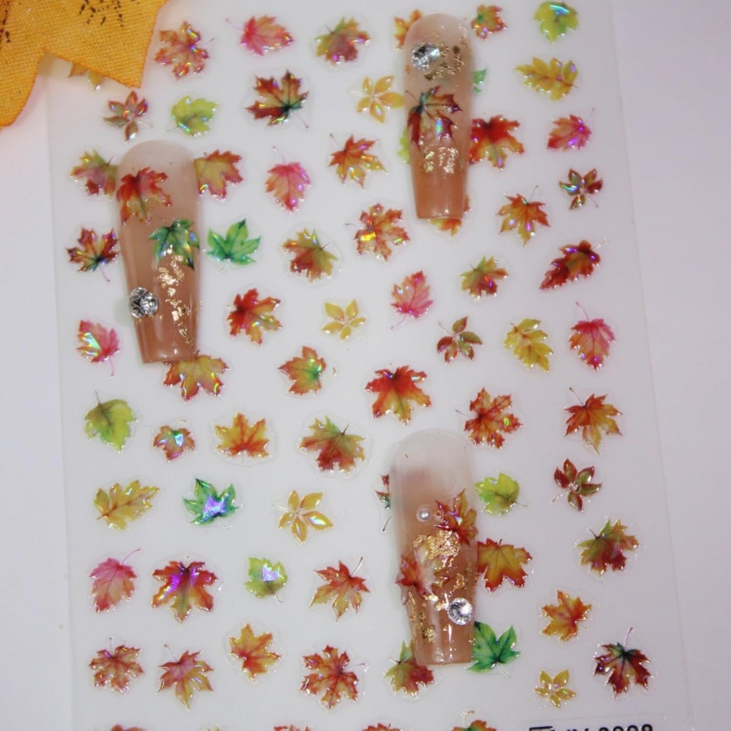 Fall Nail Stickers Thanksgiving 5D Embossed for Glitter Maple Leaves Glitter Nail Art 3D Self-Adhesive Nails Decoration Autumn Holiday Nail Decals DIY for Women Girls Manicure Supplies 4 Sheets