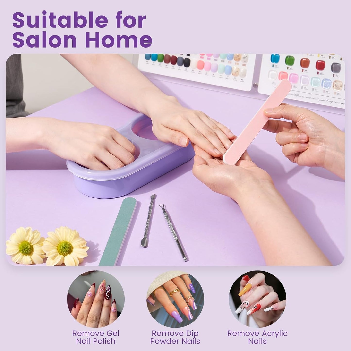 Quaferen Dual Nail Soaking Bowl: 3nd Generation 2-in-1 Manicure Bowl Acetone Proof for Women, Time-Saving Soak Off Gel Nail Polish Dip Powder Acrylic Removal Kit for Salon Home (Normal Size,Purple)