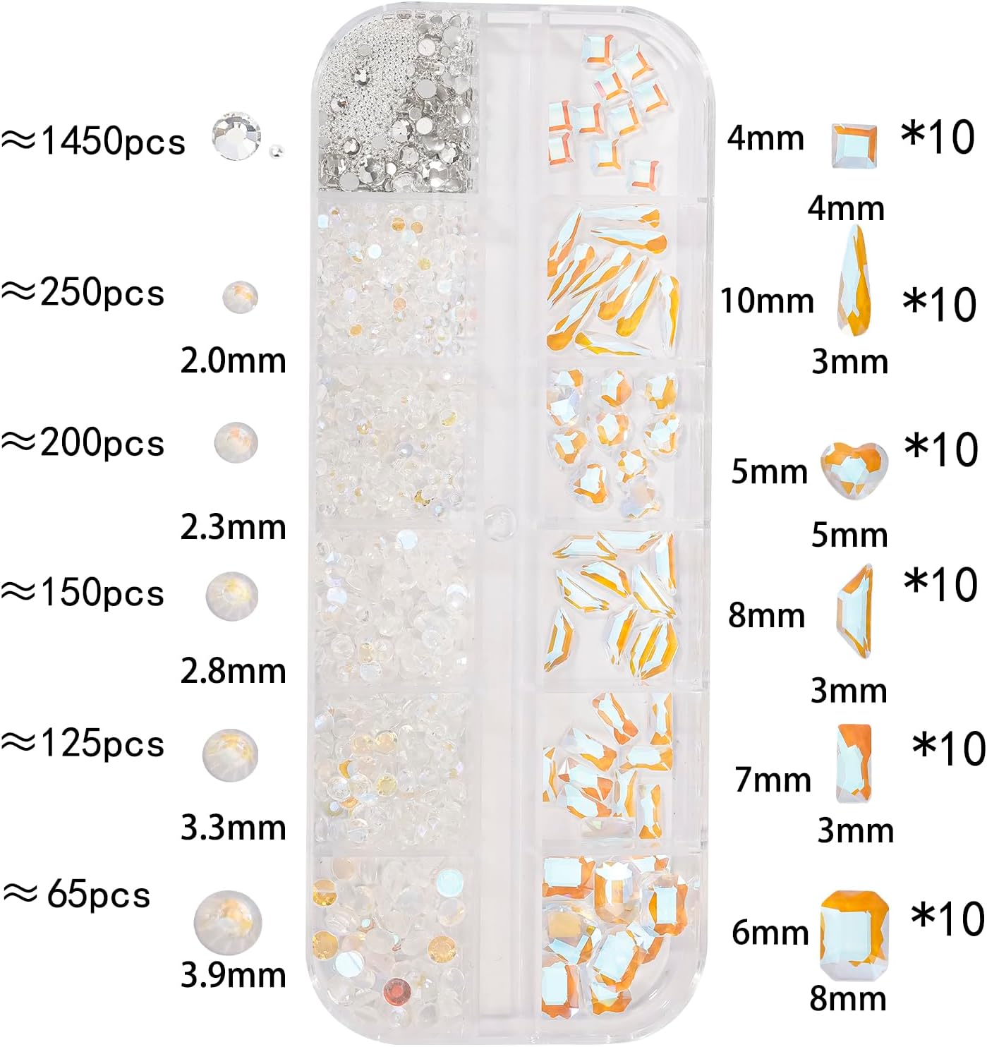 Multi Shapes Aurora 3D Glass Crystal Nail Rhinestones Kit Mix 0.8mm Silver Nail Round Beads Charm Flatback Gems 5 Grids Flatback Rhinestones Stone Diamond for Manicure Makeup DIY Decoration