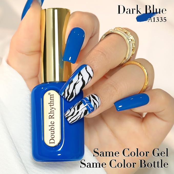 Double Rhythm 0.50 OZ Gel Polish Hema Free Same Color Same Bottle Golden Round Translucent Neutral Natural Milky 15 ML Jelly UV Polish Art DIY at Home (Dark Blue-C1335)