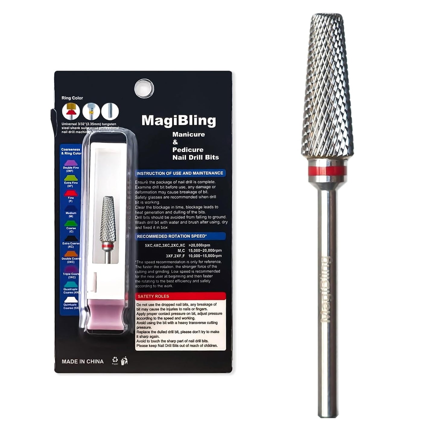Super Cut 5 In 1 Nail Drill Bits, Tapered Barrel 3/32'' Safety Tungsten Bits, Upward Cut for Hard Gel Removal, Right Hand Use, Manicure Cuticle Gel Polishing, Technicians Bits, Fine.