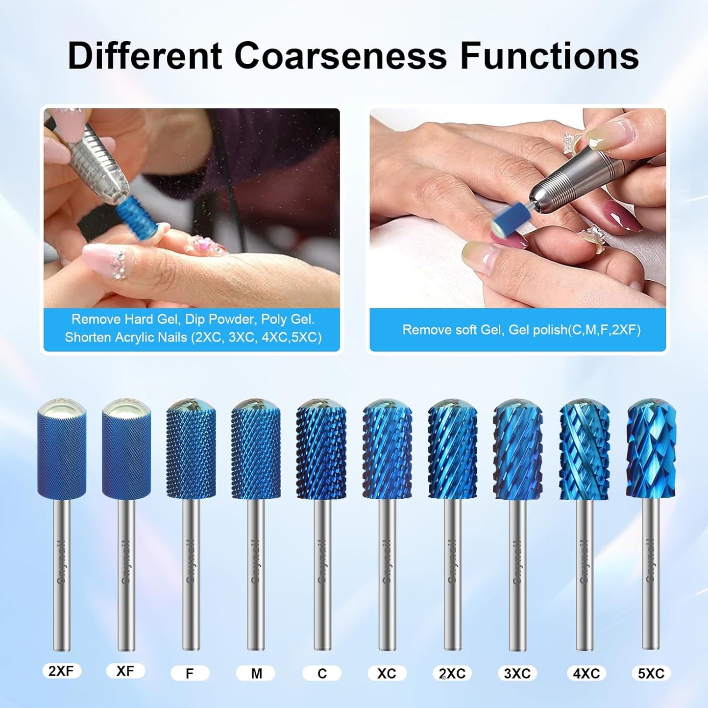 3/32" Large Barrel Smooth Round Top Tungsten Carbide Nail Drill Bit Safety Bit for Gel & Acrylic Removal, 2-Way Rotating Efile Tip, Salon Electric File Accessory (F Grit, Blue)