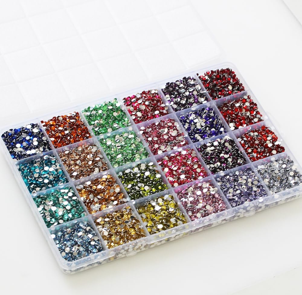24000Pcs Nail Art Rhinestones, BetterJonny 24 Colors 3mm Round Nail Flatback Rainbow Gems Set with Tweezers and Pencil AB Glitter Flat-Bottomed Rhinestone for Crafts Decoration and Jewelry Making
