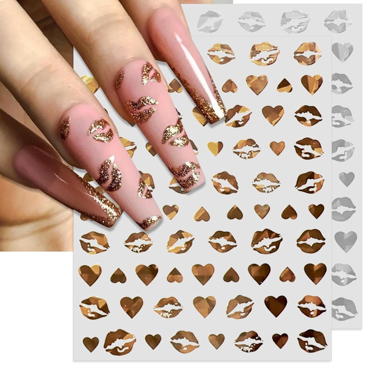 Valentine's Day Nail Art Stickers - Sexy Lip Nail Decals, Self-Adhesive 6 Color Black White Red Pink Kiss Heart for DIY 3D Nail Supplies Decoration (6 Sheets)