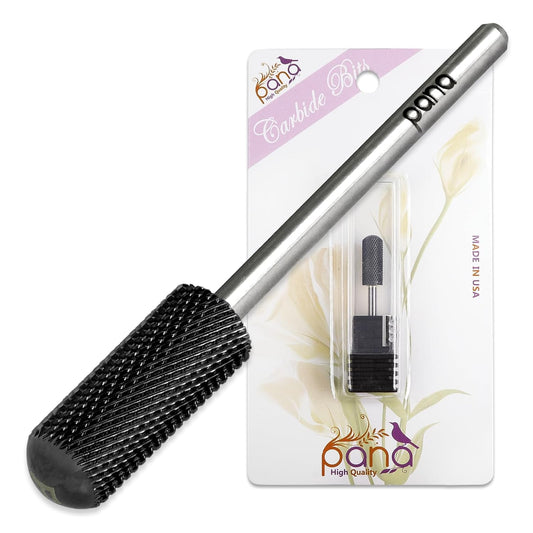 PANA 3/32" Small Smooth Round Top Safety Carbide Nail Drill Bit for Gel Polish & Acrylic Removal Nail Salon Manicure Pedicure Electric File Tools (Small Barrel - DLC Black, Fine)